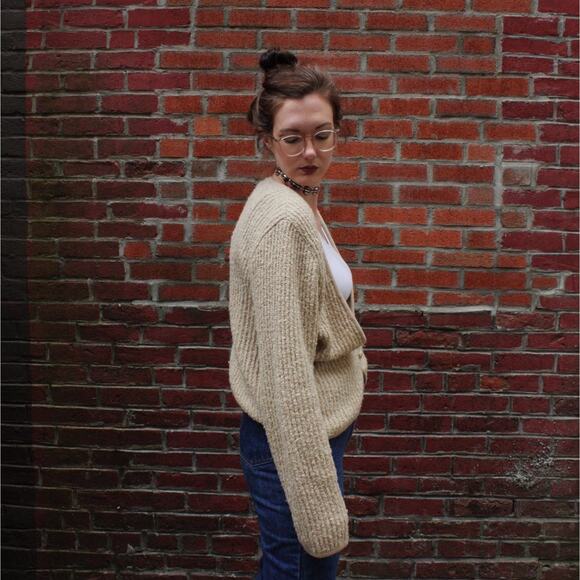 Vintage 90s Knit Cardigan | Slouchy Neutral Textured Sweater | Size M - Picture 2 of 7